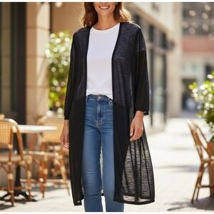 Eileen Fisher Gauze Ruffle Sheer Duster Cardigan Whimsigoth Grunge Beachy XL